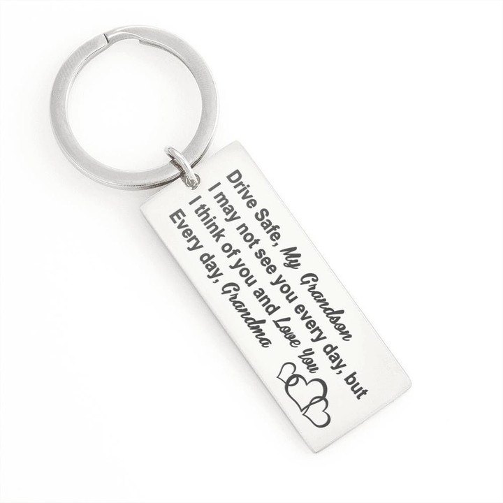 I Think Of You And Love You Engraved Keyring Gift For Grandson
