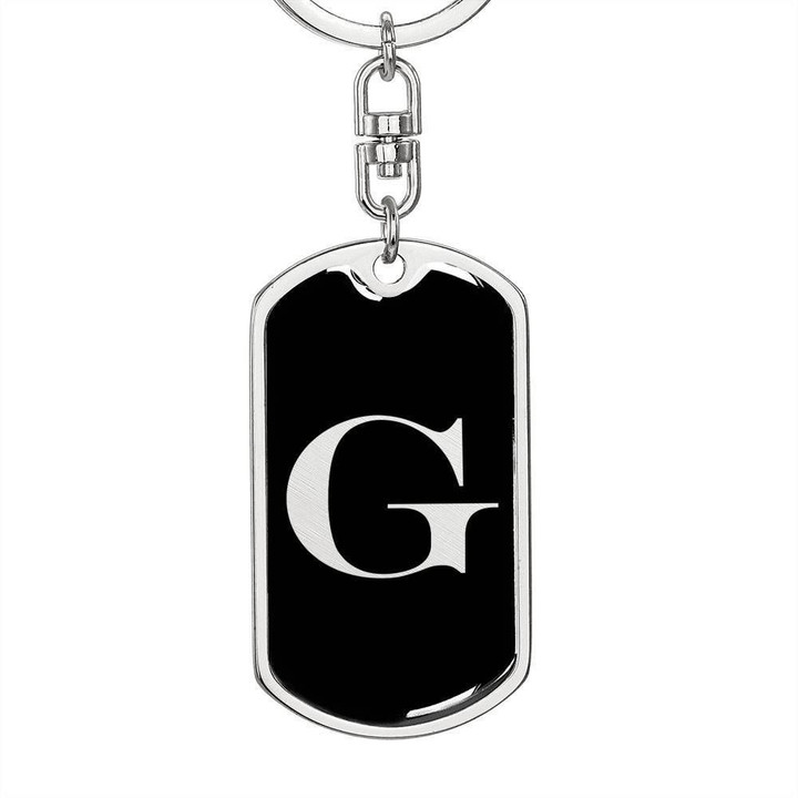 Black Dog Tag Pendant Keychain Gift For Girls Initial Alphabet Letter Name G