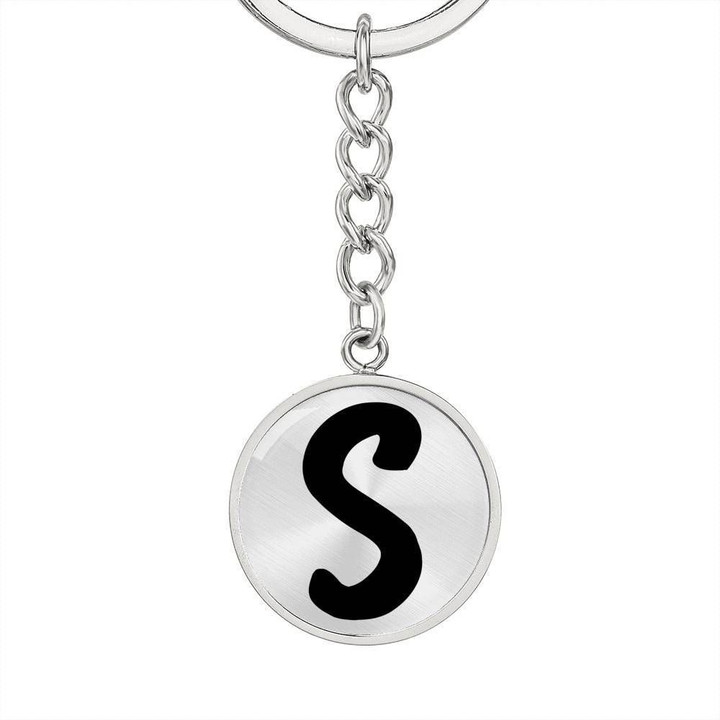 Circle Pendant Keychain Gift For Women Initial Alphabet Letter Name S