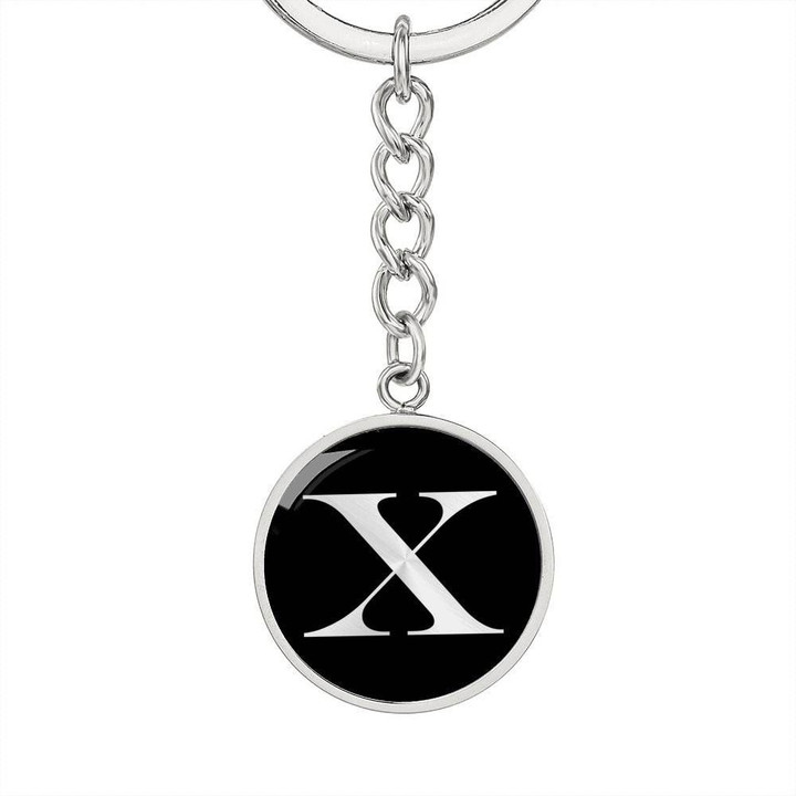 Black Circle Pendant Keychain Gift For Girls Initial Alphabet Letter Name X