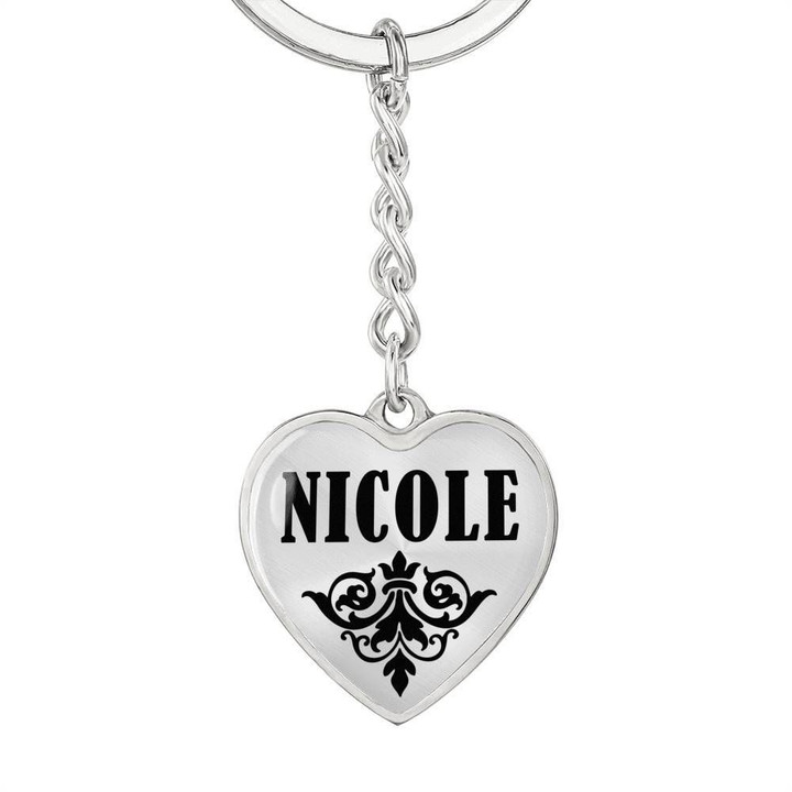 Stainless Heart Pendant Keychain Gift For Girl Name Nicole