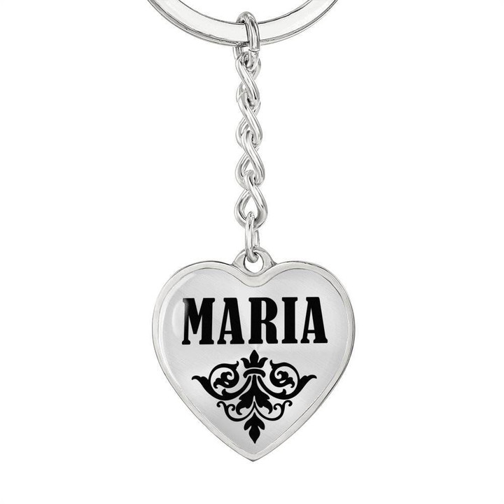 Stainless Heart Pendant Keychain Gift For Girl Name Maria