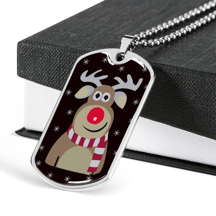 Rudolf Christmas With Scraf Stainless Dog Tag Pendant Necklace Gift For Men