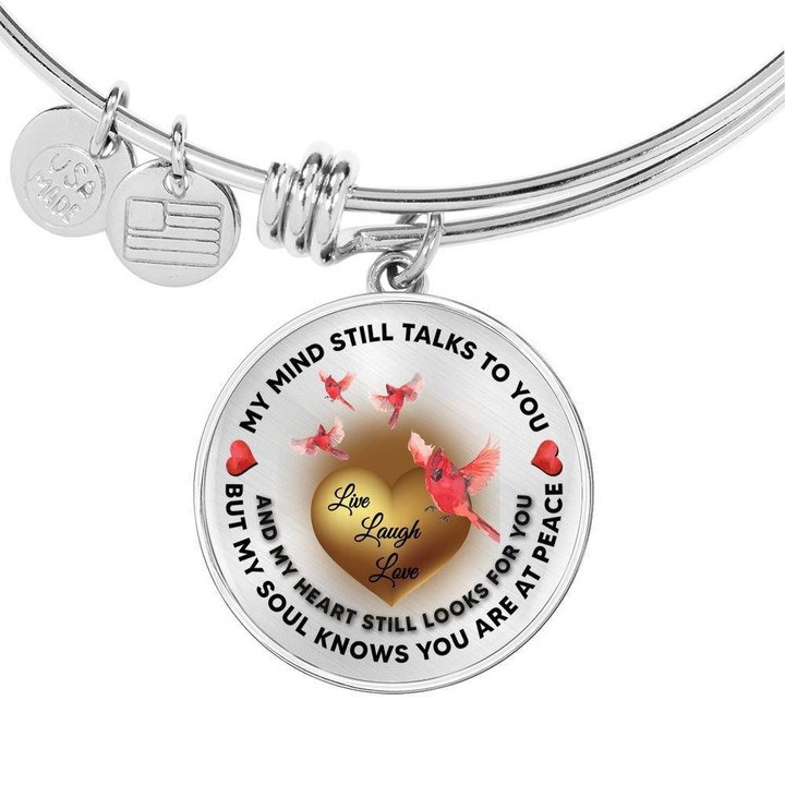 Birds Live Laugh Love Heart Stainless Circle Pendant Bangle Bracelet Gift For Women Custom Engraving