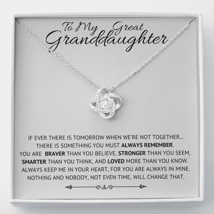 When We're Not Together 14K White Gold Love Knot Necklace Gift For Granddaughter