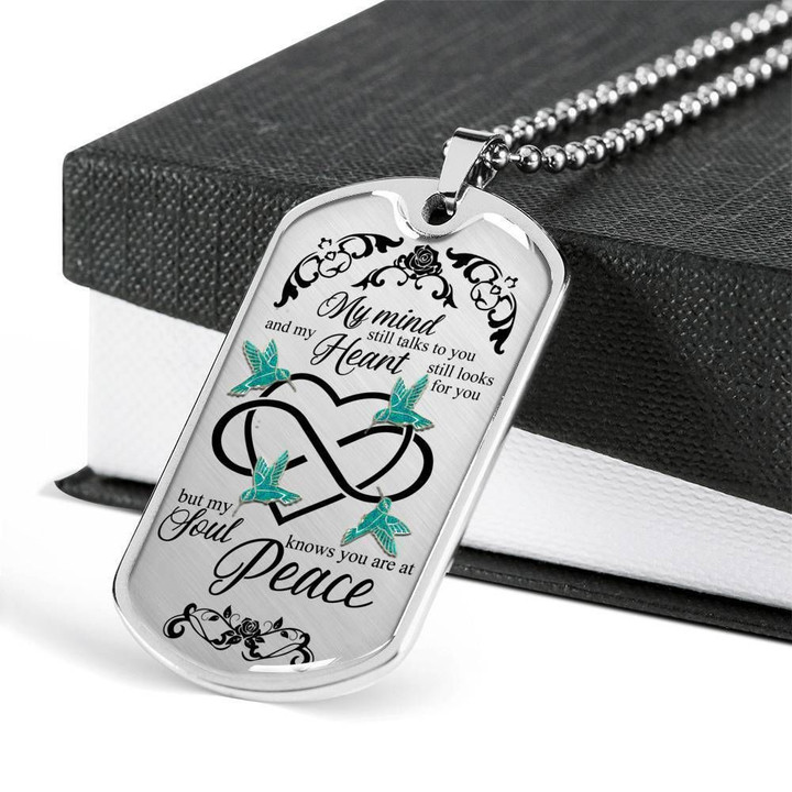Blue Hummingbirds My Mind Still Talks To You Dog Tag Necklace Gift For Women