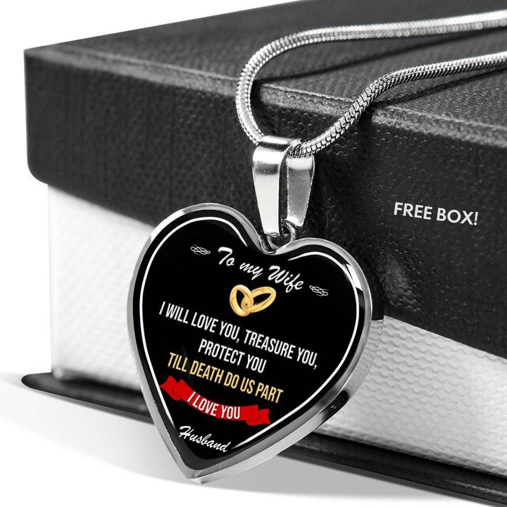 Gift For Wife Protect You Till Death Do Us Part Stainless Heart Pendant Necklace