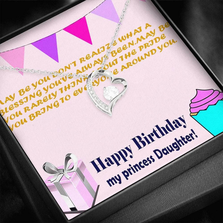 Happy Birthday My Princess Daughter 14K White Gold Forever Love Necklace