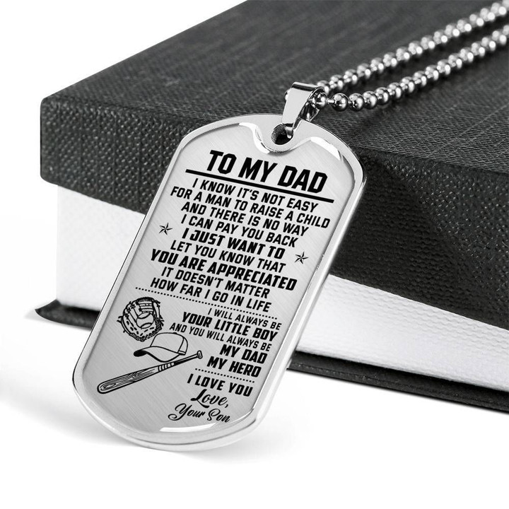 You're Appreciated Baseball Player Stainless Dog Tag Necklace Gift For Daddy