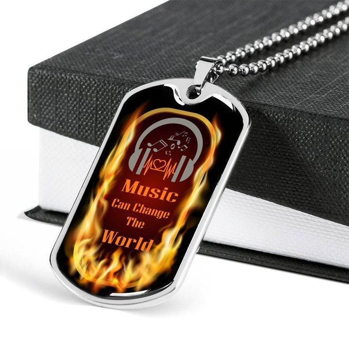 Music Can Change The World Stainless Dog Tag Pendant Necklace Gift For Men