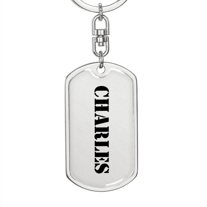 Stainless Dog Tag Pendant Keychain Gift For Men Name Charles