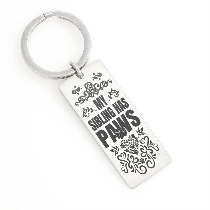 My Sibling Has Paws Engraved Keyring Gift For Dog Lovers