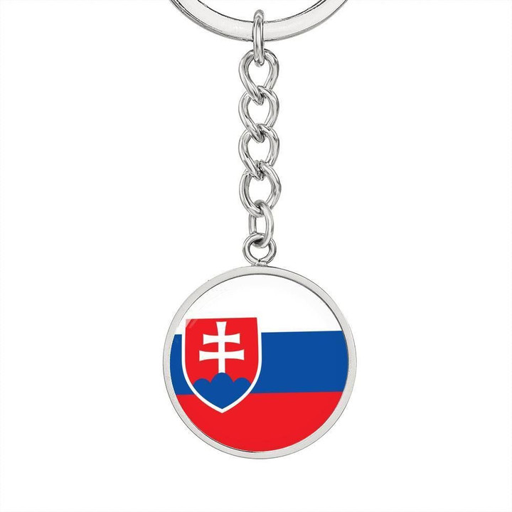 Slovak Flag Stainless Circle Pendant Keychain Gift