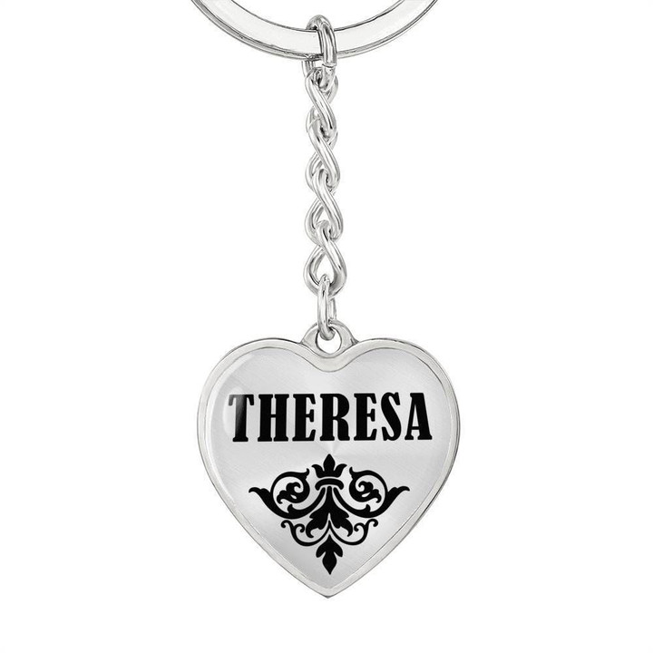Stainless Heart Pendant Keychain Gift For Girl Name Theresa