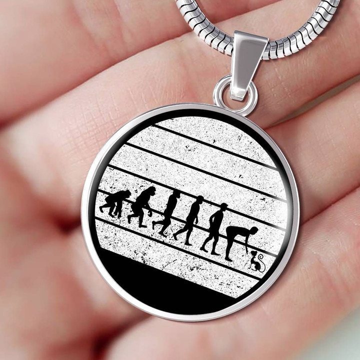 Moonlight Cat Lover Evolution Illustration Circle Pendant Necklace Gift For Cats Lovers