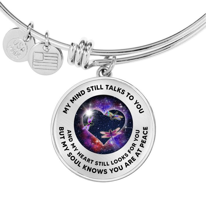 Dragonfly Heart Art My Mind Circle Pendant Bangle Bracelet Gift For Women Custom Engraving