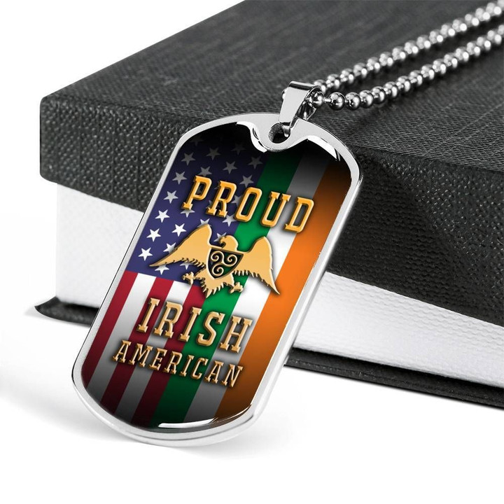 Proud Irish American Stainless Dog Tag Pendant Necklace Gift For Men