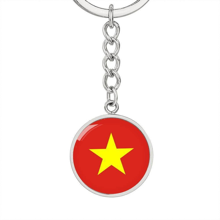 Vietnamese Flag Stainless Circle Pendant Keychain Gift