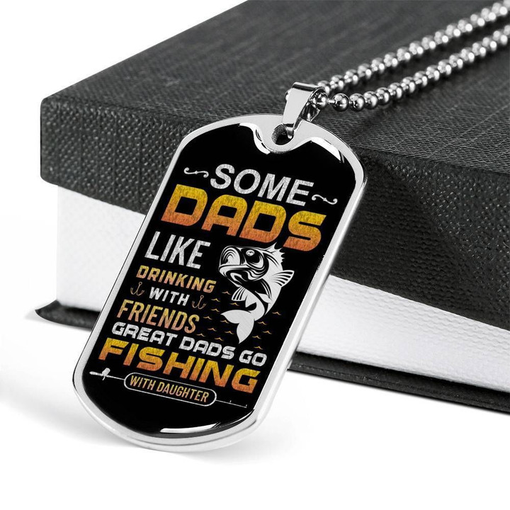 Great Dad Go Fishing With Daughter Dog Tag Necklace Gift For Dad