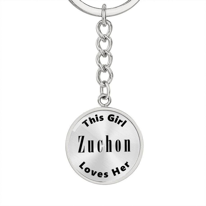 This Girl Loves Her Zuchon Stainless Circle Pendant Keychain Gift
