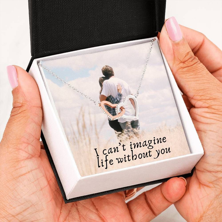 Can’t Imagine Life Without You Hugging Interlocking Hearts Necklace Gift For Hers