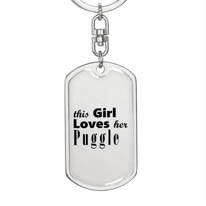 This Girl Loves Puggle Stainless Dog Tag Pendant Keychain Gift For Women