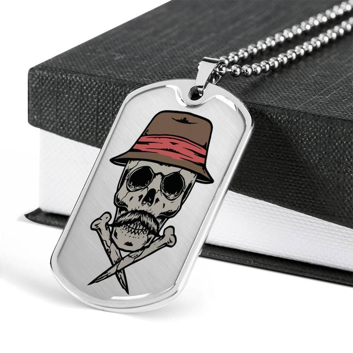 Stay Skull With Hat Stainless Dog Tag Pendant Necklace Gift For Men