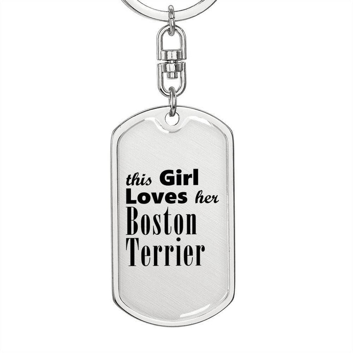 This Girl Loves Boston Terrier Stainless Dog Tag Pendant Keychain Gift For Women
