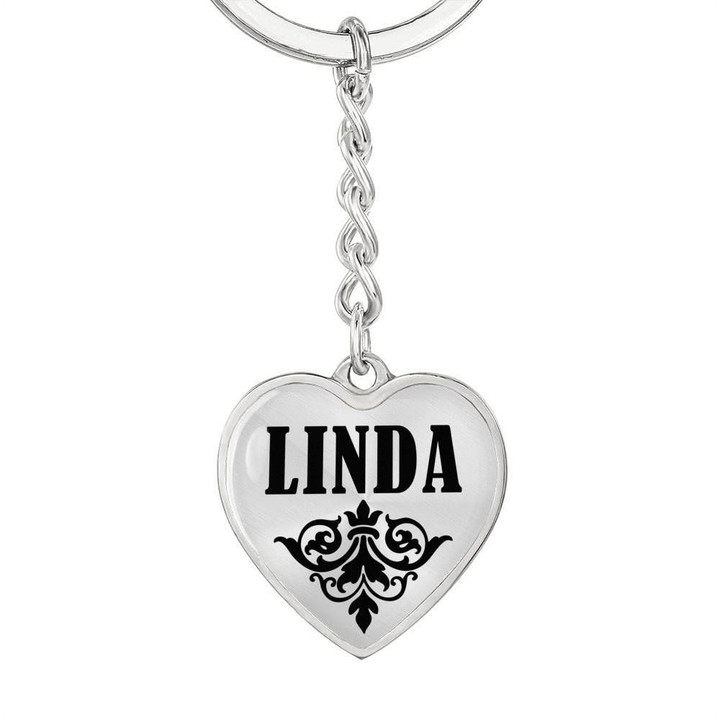Stainless Heart Pendant Keychain Gift For Girl Name Linda