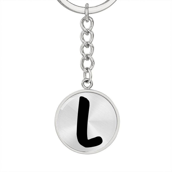 Stainless Circle Pendant Keychain Gift For Girl Who Named Initial L
