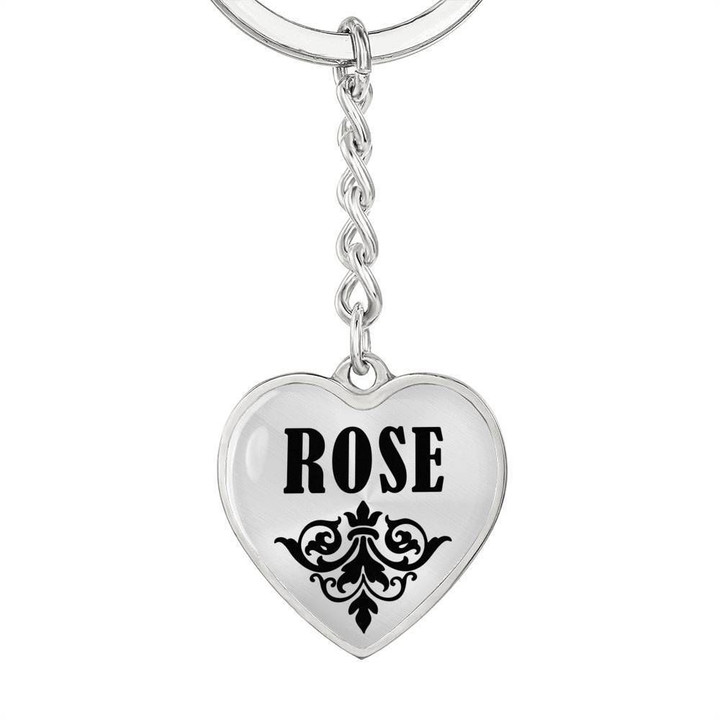 Stainless Heart Pendant Keychain Gift For Girl Name Rose