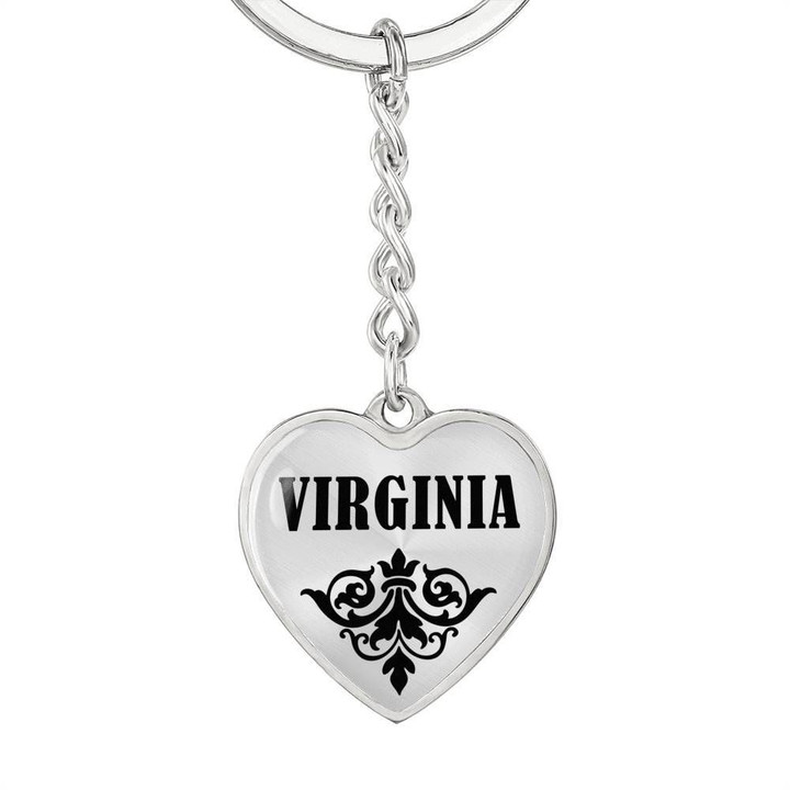 Stainless Heart Pendant Keychain Gift For Girl Name Virginia
