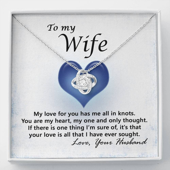 You Are My Only Thought 14K White Gold Love Knot Necklace Gift For Wife