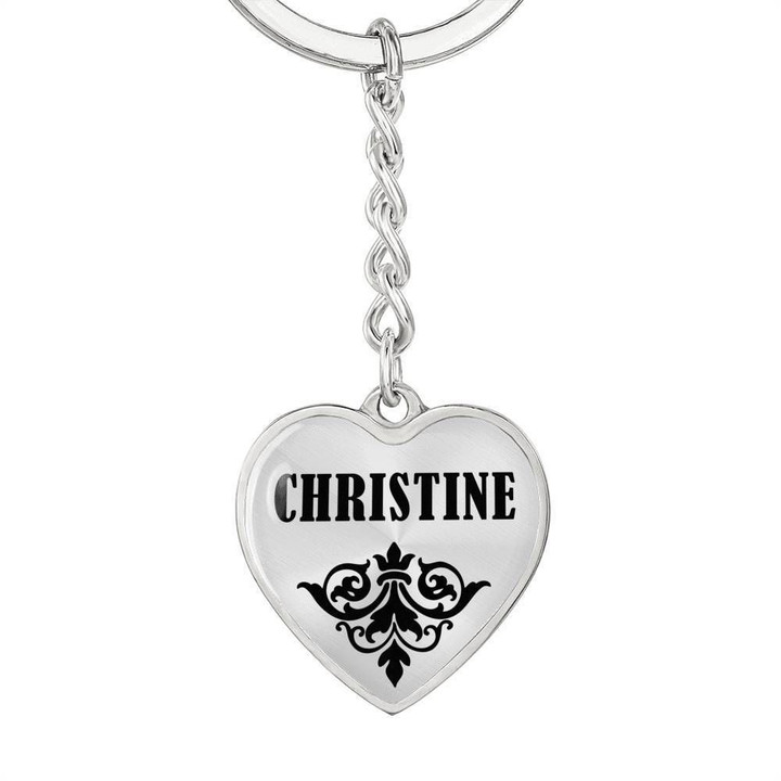 Stainless Heart Pendant Keychain Gift For Girl Name Christine