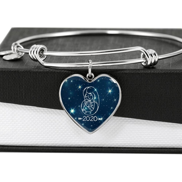 Promoted To Mom Est 2020 Heart Pendant Bracelet Gift For Mom