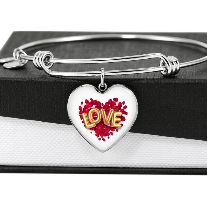 Love Is Love Red Rose Heart Pendant Bracelet Gift For Her