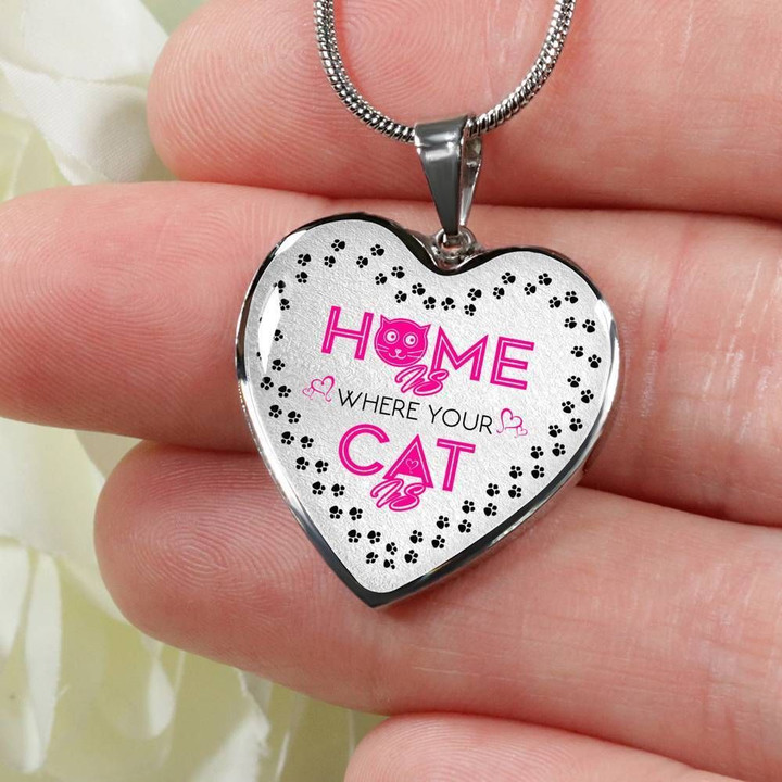 Home Is Where Your Cat Stainless Heart Pendant Necklace Gift For Women