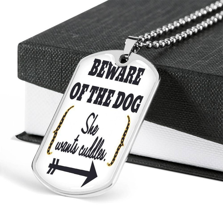 Beware Of The Dog Stainless Dog Tag Necklace Gift For Men