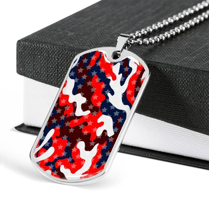 Us Flag Camo Military Stainless Dog Tag Necklace Gift For Men