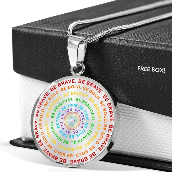 Rainbow LGBT Mantra Gift For LGBT Stainless Circle Pendant Necklace