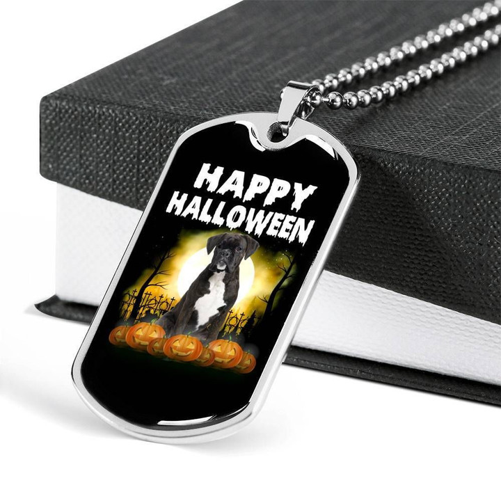 Stainless Dog Tag Pendant Necklace Gift For Dog Lovers Happy Halloween