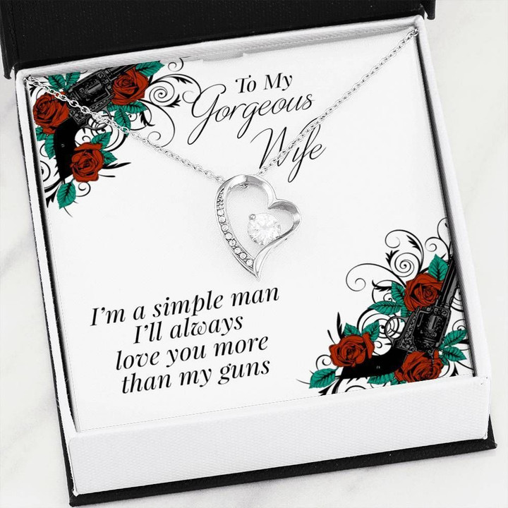 Love You More Than My Guns 14K White Gold Forever Love Necklace Gift For Wife