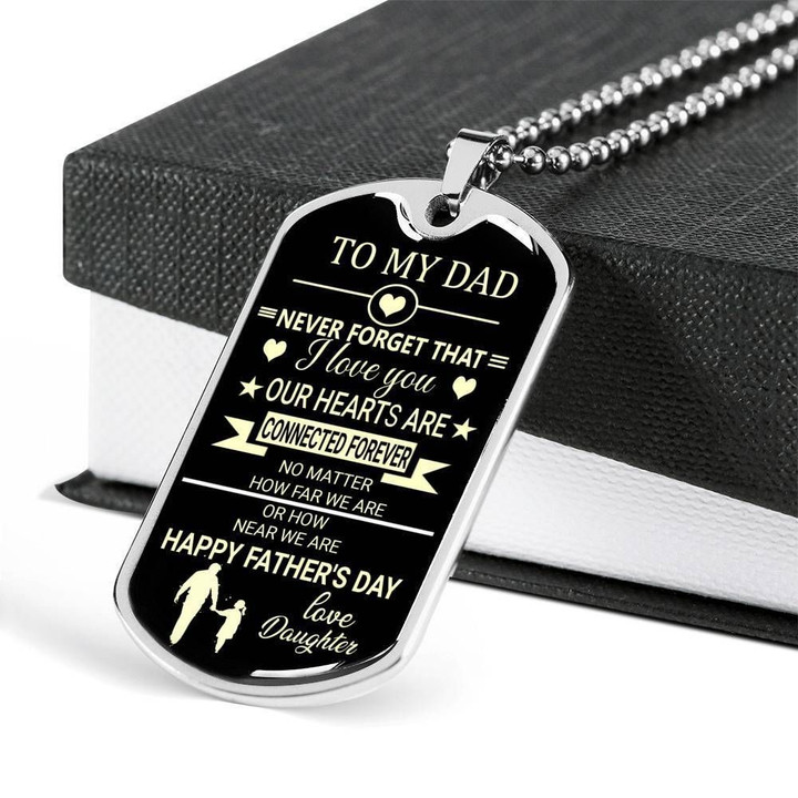 Happy Father's Day Our Hearts Are Connected Forever Dog Tag Necklace Gift For Dad