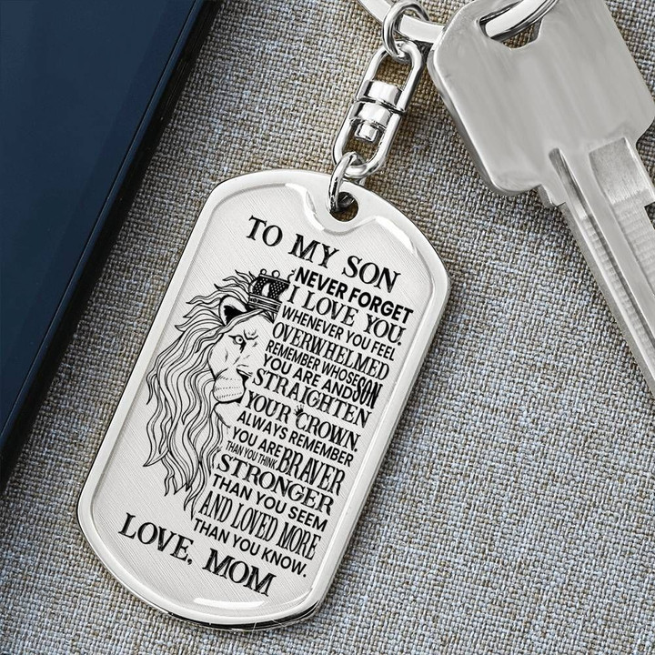 Never Forget That I Love You Dog Tag Pendant Keychain Gift For Son