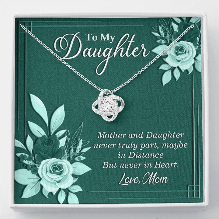 Mother And Daughter Never Truly Part 14K White Gold Love Knot Necklace Gift For Daughter