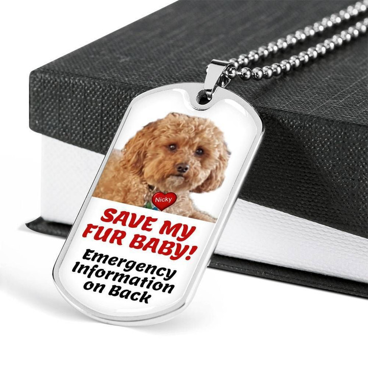 Save My Fur Baby Poodle Stainless Dog Tag Pendant Necklace Gift For Men