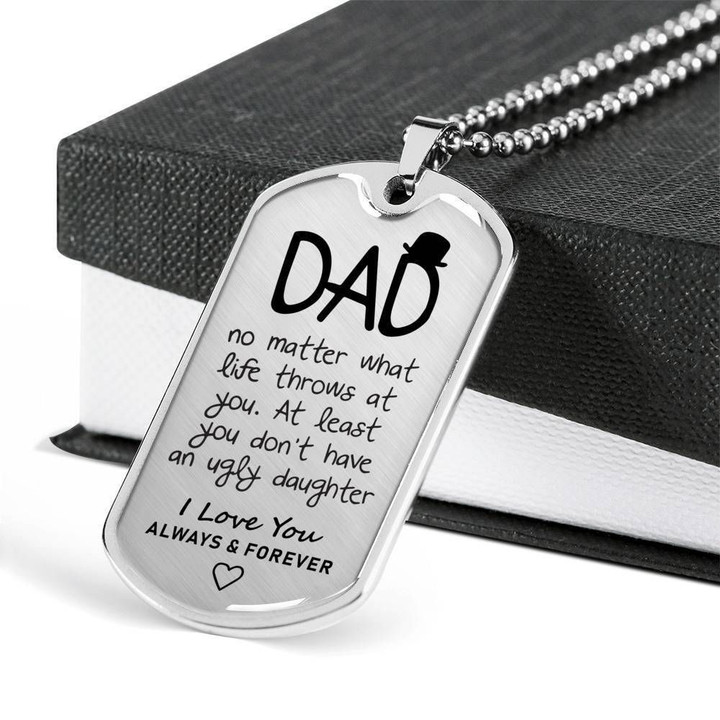 No Matter What Life Throws At You Stainless Dog Tag Pendant Necklace Gift For Dad