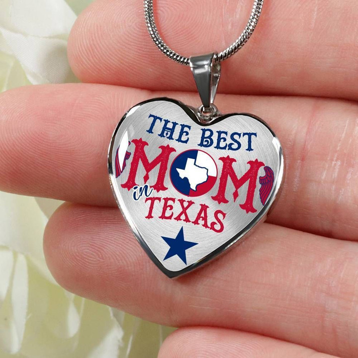 The Best Mom In Texas Stainless Heart Pendant Necklace Gift For Mom