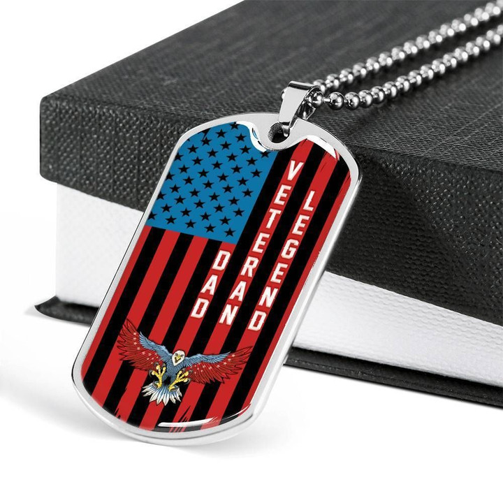 Dad Veteran Legend American Patriotic Father's Day Stainless Dog Tag Necklace Gift For Men