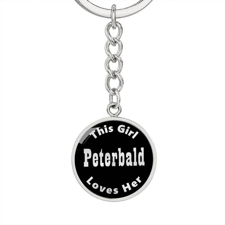 This Girl Loves Her Peterbald Black Stainless Circle Pendant Keychain Gift For Cat Lovers